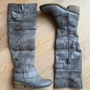 Over the knee grey boots